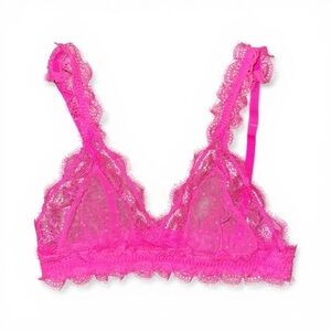 Love Stories XS-XXS Hot Pink Sheer Polka Dot Lace Bralette Feminine Lingerie